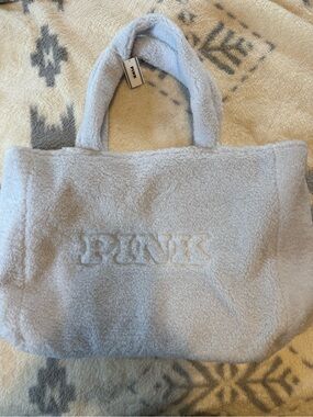 PINK Victoria's Secret Sherpa Tote in Light Blue
